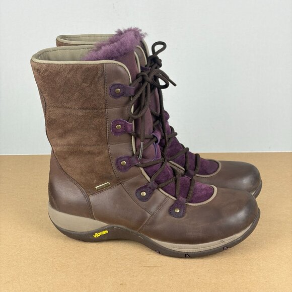 Dansko Camryn Leather Winter Boots Womens 8.5/9 EU 39 Brown Purple Lace Up - Picture 3 of 9